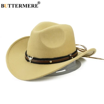 BUTTERMERE Vest Pălărie de Cowboy Femei Bărbați Vaca Domn Jazz Sombrero Hombre Capac Vintage de Toamna Iarna Doamna Eleganta Palarie Cowgirl
