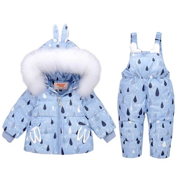 Iarna copil snowsuit 1-3T copil alb rață jos jacheta+pantaloni 2 buc/set guler de blană cu glugă haina cald iepure sytle copilul nou-născut