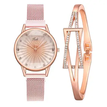2 buc Set de Lux pentru Femei Ceasuri de Diamant a Crescut de Aur Doamnelor Ceasuri Magnetic Femei Brățară Ceas Pentru Femei Relogio Feminino