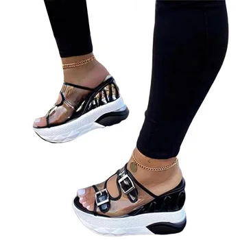 De Vară 2020 Femei Transparent Sandale De Doamnelor Pene Platforma Sandale De Moda Casual Dublu Cataramă Curele Afara Pantofi