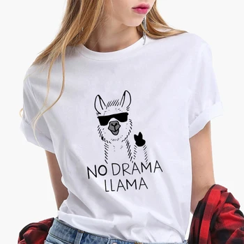 Tricouri pentru Femei Drăguț Llama Print T Shirt Tee Topuri Femeile Tumblr Alb de Vara Tricou Vintage Streetwear Tricou Femme Harajuku