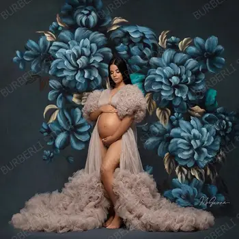 Unic Tul De Maternitate Haine Femei Pur Maxi Lung Foto Pufos Niveluri Tul Halat Eveniment Formal Suprapunere Rochie