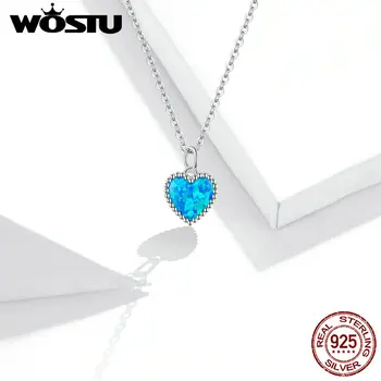 WOSTU New Sosire Argint 925 Romantic Inima Set de Bijuterii Albastru Opal Colier si Inel Pentru Femei Bijuterii de Nunta cel Mai bun Cadou
