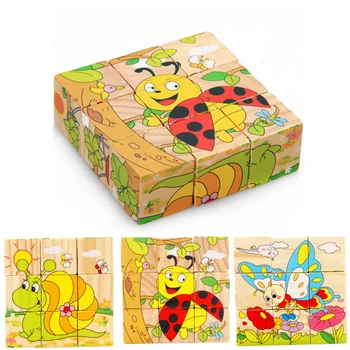 Montessori Jucarii Educative Jucarii din Lemn pentru Copii de Învățare Timpurie pentru Copii 6 Laturi Puzzle-uri Joc