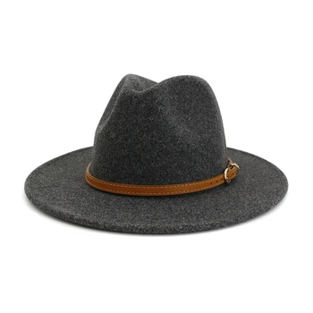 HOAREE Lână Bej Fedora Hat pentru Femei Stil Britanic Mens Palarie Fedora cu Curea Casual Unisex 2021 Nou Toamna Iarna Wide Brim Hat