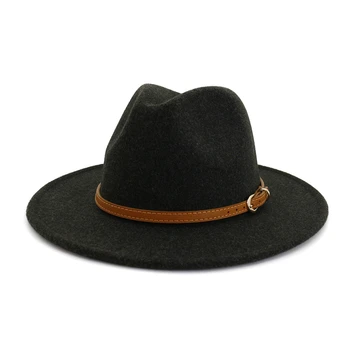 HOAREE Lână Bej Fedora Hat pentru Femei Stil Britanic Mens Palarie Fedora cu Curea Casual Unisex 2021 Nou Toamna Iarna Wide Brim Hat