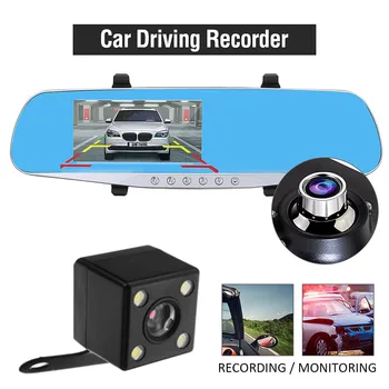 4.3 inch TFT LCD Auto Auto Oglinda Monitor DVR Dual Lens Dash Cam Video Recorder Video + Retrovizoare aparat de Fotografiat IR Noapte Viziune
