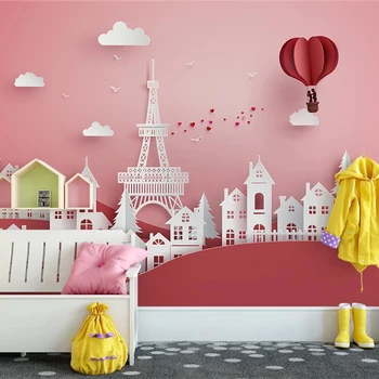 Personalizate 3D Murală Desene animate Turnul de Fier Casa Balon Roz Fete Printesa Camera Copii Camera Dormitor de Decorare Perete Fotografie Tapet