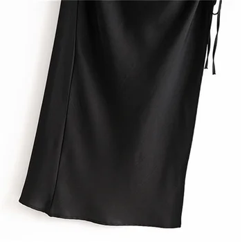 2020 toamna femei nou slim subțire și versatil negru plisată sling căpăstru sexy laterală fantă rochie lunga