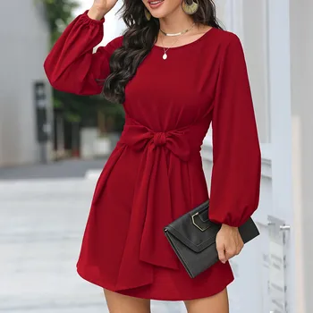 Femei de Moda de Talie Subțire Rochie cu Maneci Lungi Rochie de Culoare Solidă Vrac Plus Dimensiune Confortabil de Îmbrăcăminte pentru Femei Toamna Și Iarna