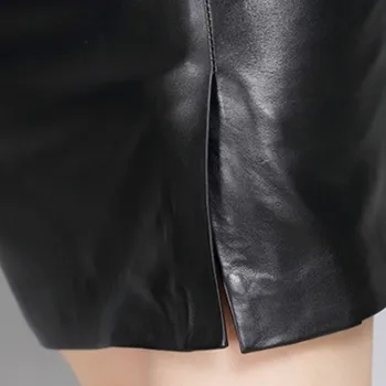 De Înaltă Talie O-Linie Fuste Din Piele Scindare Sexy Negre Piele Naturala Fuste Design Piele De Oaie Elegant Skinny, Fuste Femei Plus Dimensiune