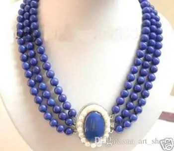 Fermecător Bijuterii 3Row Real Lapis Lazuli white pearl incuietoare Colier