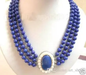 Fermecător Bijuterii 3Row Real Lapis Lazuli white pearl incuietoare Colier