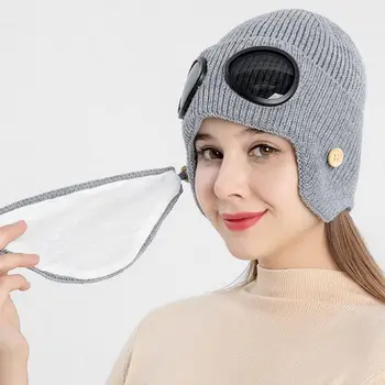 Iarna Ochelari Capac Îngroșa Cald Bărbați Femei Drumeții Capac Masca De Protecție Pentru Urechi Căciuli Tricotate Din Lână Pălărie Nouă