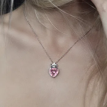 Rainbamabom Real Argint 925 Dragoste Inima Roz Ruby Sapphire Piatră Prețioasă De Aur Alb Colier Pandantiv Bijuterii Femei En-Gros