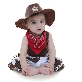 Copilul copilul Băiat Fată Fantezie Cosplay Costum Petrecere Costum de Cowboy Set de Vara de Imprimare fără Mâneci Salopeta Salopete Pălărie 3PCS Copii Costum