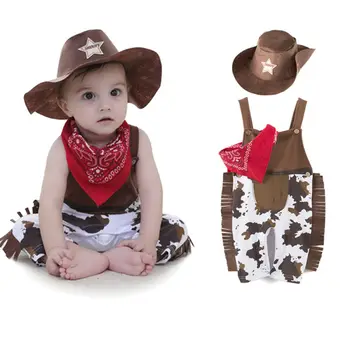 Copilul copilul Băiat Fată Fantezie Cosplay Costum Petrecere Costum de Cowboy Set de Vara de Imprimare fără Mâneci Salopeta Salopete Pălărie 3PCS Copii Costum