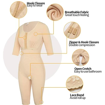 Femei Full Body Corset Post Chirurgie Haină de Compresie Firmă de Control Body Shaper cu Mâneci Faja Shapewear 15130