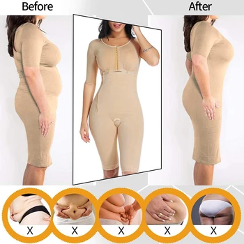 Femei Full Body Corset Post Chirurgie Haină de Compresie Firmă de Control Body Shaper cu Mâneci Faja Shapewear