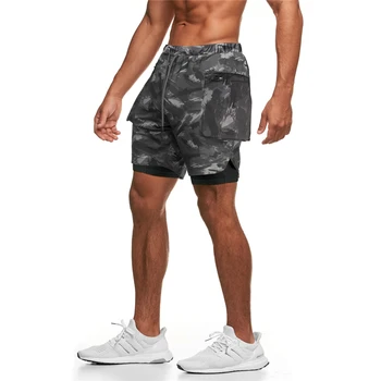 Camouflag Multi-functionRunning pantaloni Scurți de Vară Bărbați Sală de Fitness, Culturism de Formare Uscare Rapidă Jogging Sport 2-În-1 pantaloni Scurți