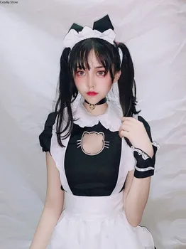 Sexy Arpon Menajera Dantela Rochie Mini Drăguț Lolita Bust Deschide Costum De Halloween Fete Anime Kawaii Tinuta Bumbac Maneca Scurta Pentru Femei
