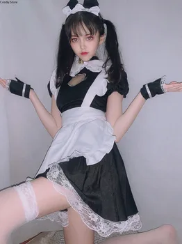 Sexy Arpon Menajera Dantela Rochie Mini Drăguț Lolita Bust Deschide Costum De Halloween Fete Anime Kawaii Tinuta Bumbac Maneca Scurta Pentru Femei