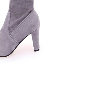 Iarna Cizme Overknee Femeile Gros De Mari Dimensiuni Moda Dantela-Up Pantofi Cu Toc Toamna Femeia Gri Peste Genunchi Cizme Lungi