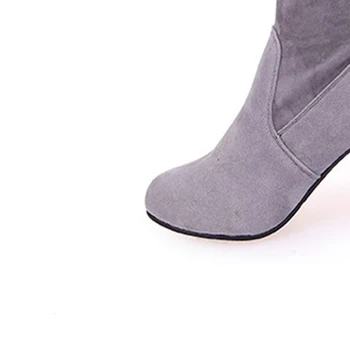 Iarna Cizme Overknee Femeile Gros De Mari Dimensiuni Moda Dantela-Up Pantofi Cu Toc Toamna Femeia Gri Peste Genunchi Cizme Lungi