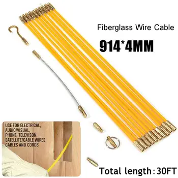 15 buc 4mm 30FT Conectabil din fibra de sticla de Funcționare prin Cablu de Sârmă Kit Coaxial Cablu Electric Împinge Tragator Instalarea Tije Instrument de Pește Sârmă