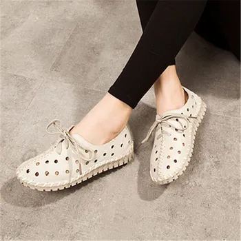 DRFARGO Pantofi de Vara pentru Femei din Piele Mocasini Gol decupaj Respirabil Găuri Moale Femme Chaussure Dantela sus Pantofi 35-41 1605