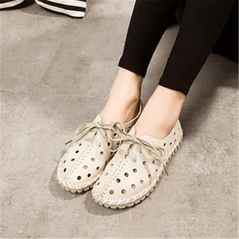 DRFARGO Pantofi de Vara pentru Femei din Piele Mocasini Gol decupaj Respirabil Găuri Moale Femme Chaussure Dantela sus Pantofi 35-41 1605