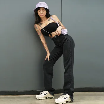 Femei Blugi picior drept Mama Blugi Largi, Talie Mare Pantaloni Drepte Femei 2020 Moda Casual Pierde Nedefinit Pantaloni