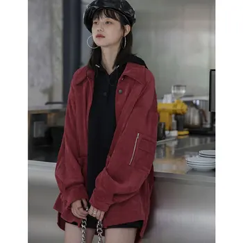 Femei tricou plus dimensiune prietenul nasture de la cămașă bluză de femeie tricouri casual cu maneca lunga rosu coreean tricouri tricouri lungi vintage