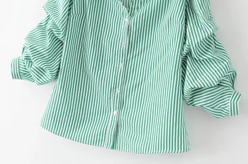 2018 Femei gât Adânc V volane maneca Cămașă de Moda Bluza cu Dungi Alb Sexy shirt Femei doamnelor casual chic blusas Bluze Boho