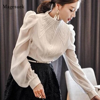 Noua Toamna Stil coreean Șifon Cămașă Chic Elegant Multi-strat Cutat Stand Guler Bluza Femei Manșon de Puf de protecție Solară de Sus 12945