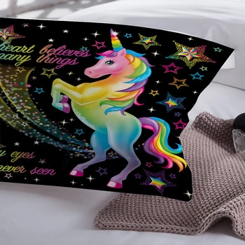 Desene animate Curcubeu unicorn lenjerie de pat Textile de Casa Duvet Cover set de fețe de Pernă Cuvertură de Pat Set Fata de Copii cadou Regina King size