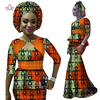 Toamna Femei Rochie din Africa Dashiki Imprimare Jumătate Maneci si Fusta Maxi, Cu acces Gratuit la articole pentru acoperirea capului Plus Dimensiune 6XL BintaRealWax WY2343