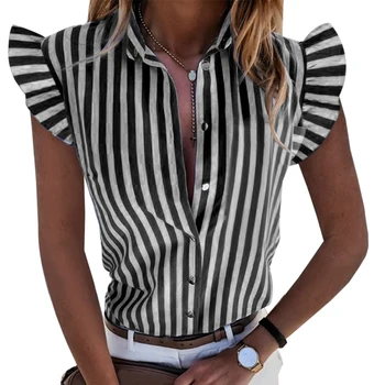 WENYUJH Vara Tricouri Casual V Neck Ruffle Bluza Tricou Femei de Vară 2020 Fluture Tricouri Casual cu Maneci Butonul Office Lady Topuri