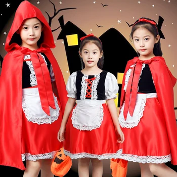5pcs set!!! Copii Fată scufița Roșie Cosplay Costum de Halloween Rochie de Printesa DS Haine Pentru Petrecere