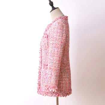 Roz cu paiete sacou de tweed în secțiunea lung 2020 toamna/iarna mantou pentru Femei geacă de Haute Couture doamnelor haina