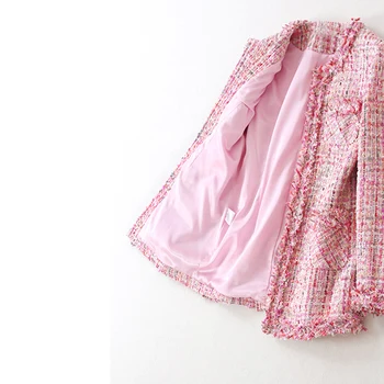 Roz cu paiete sacou de tweed în secțiunea lung 2020 toamna/iarna mantou pentru Femei geacă de Haute Couture doamnelor haina