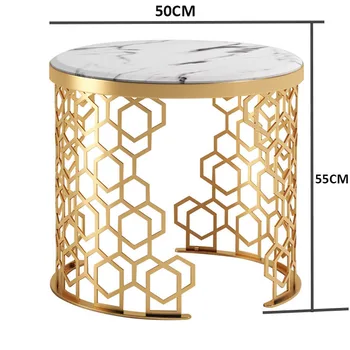 2021 Creative de lux din marmură partea de sus de masă living modern cu canapea partea rotundă mică masă de cafea aur strălucitor din oțel inoxidabil