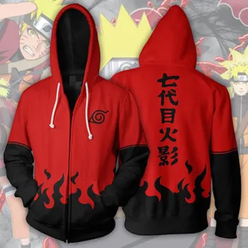 Uzumaki Naruto Cosplay Hoodie Zip Up Uzumaki BORUTO Costum Tricou de Imprimare 3D Poliester Jachetă Roșie