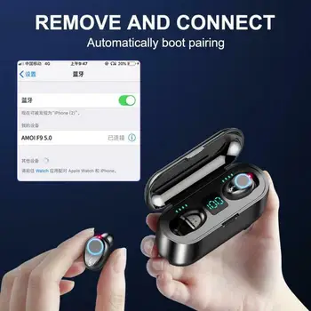 F9 Căști Fără Fir Bluetooth V5.0 TWS Wireless Bluetooth pentru Căști LED Cu Putere 2000mAh Banca cu Cască Cu Microfon