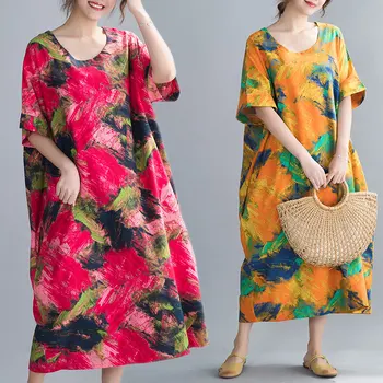 NYFS 2020 Nou rochie de Vara pentru Femei Vintage rochie de Bumbac de vopsire Vrac rochie lunga Vestidos Halat Elbise