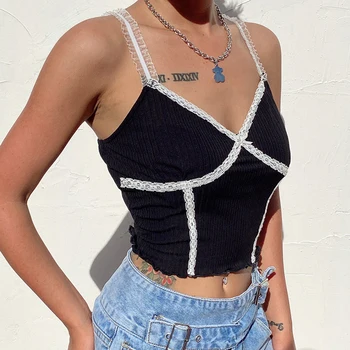 Femei Sexy Lace Mozaic Cross-Criss Fără Mâneci Topuri Y2k Curea Backless Trim Camis De Cauzalitate Trunchiate Topuri Haine Vintage 2020