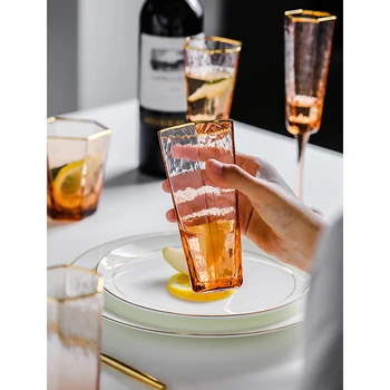 Nordic de Inalta clasa hexagonale Ciocan dungă cu ramă de aur pahar de vin Cristal de Sticlă de Șampanie Cupa de uz Casnic pahar de Whisky Cana de Apa 154750
