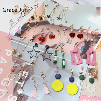 GRACE JUN 10Pairs New Sosire Clip pe Cercei de Moda Populare Student Geometrice, Fără a Străpuns Cercei Coreea Style Ureche Clip