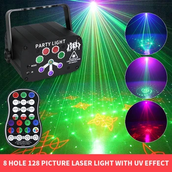 128 Modele de Lumină Laser 8-gaura Etapa Lumina USB de Reîncărcare fără Fir de Control de Petrecere DJ Efect de Lumina pentru Casa de Vacanta de Craciun Giift
