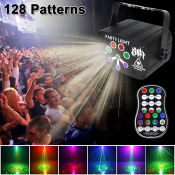 128 Modele de Lumină Laser 8-gaura Etapa Lumina USB de Reîncărcare fără Fir de Control de Petrecere DJ Efect de Lumina pentru Casa de Vacanta de Craciun Giift